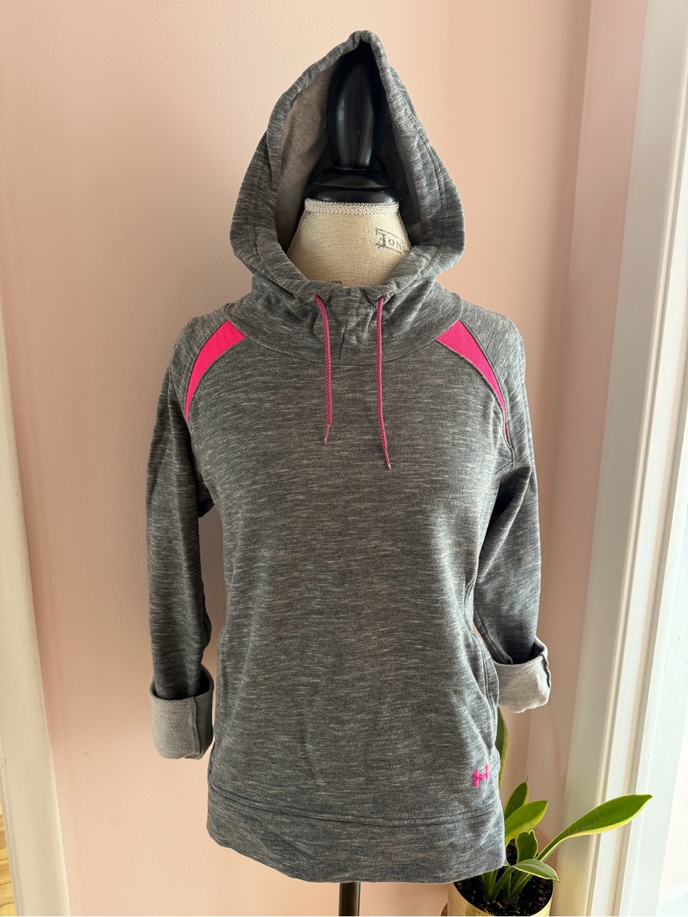 Under Armour Heather Gray Hoodie with Pink Accents